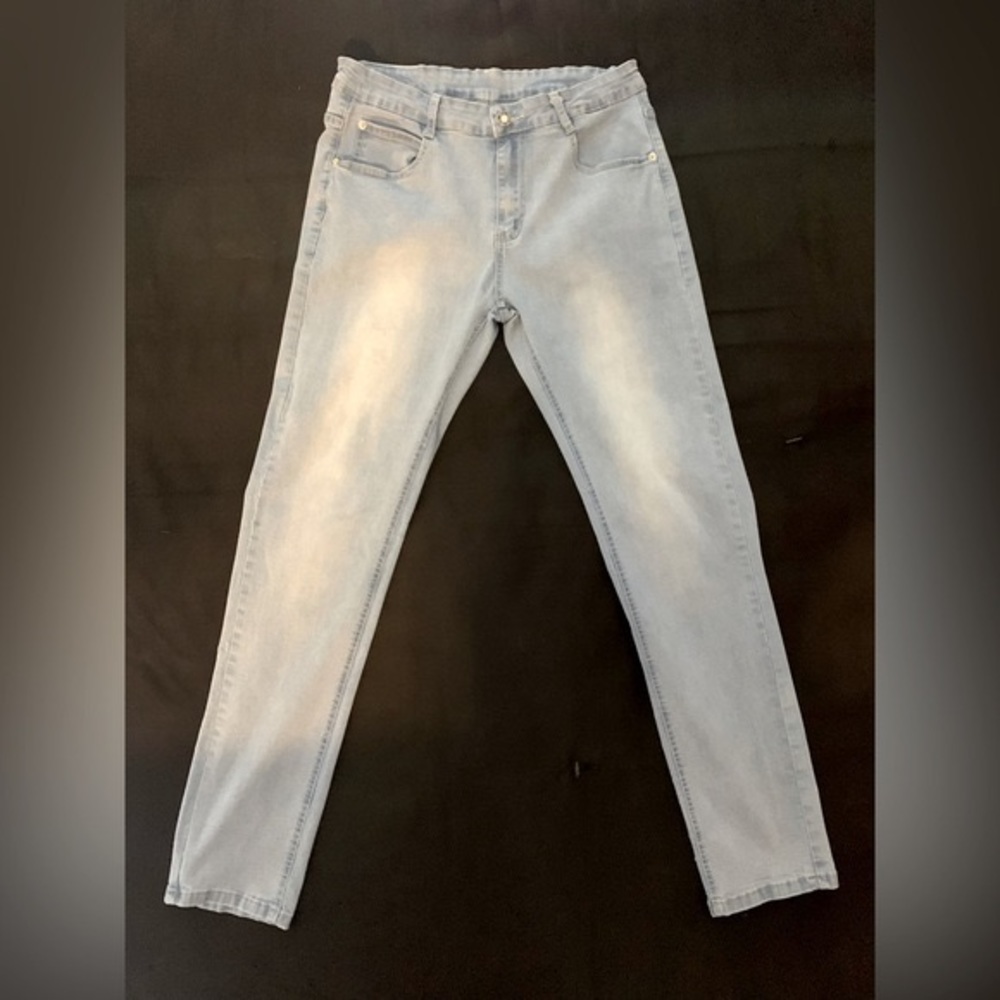 Qazel Vorrlon Men's Blue Skinny Jeans Stretch Washed Slim Fit Pencil Pants